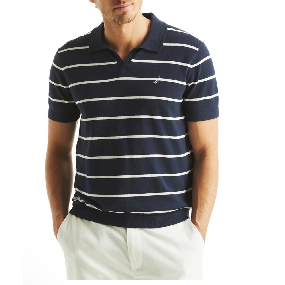 NWT! Nautica Navy Seas Blue & White Sweater Polo L